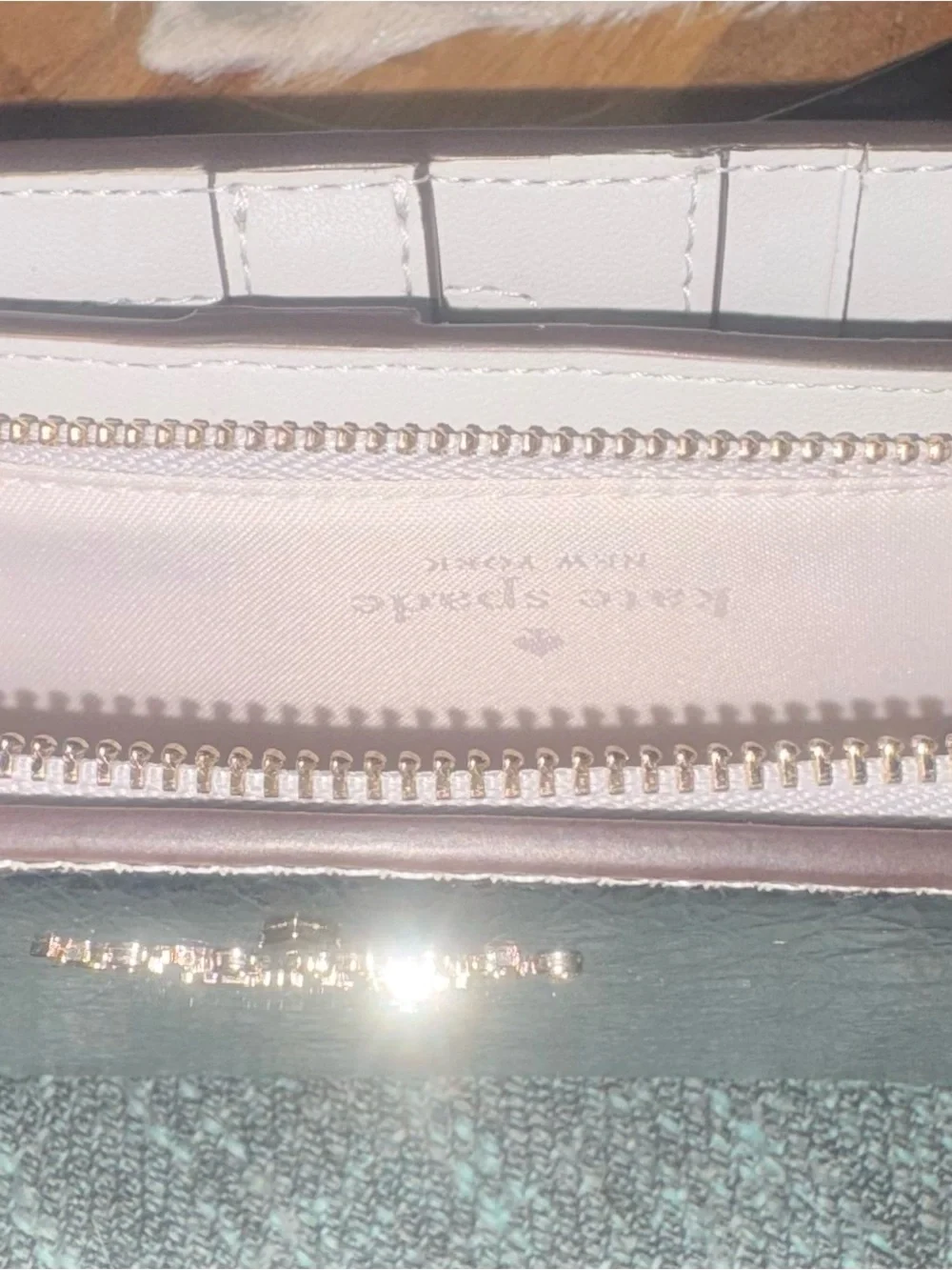 kate spade Metallic Silver Compact Wallet with Gold Logo